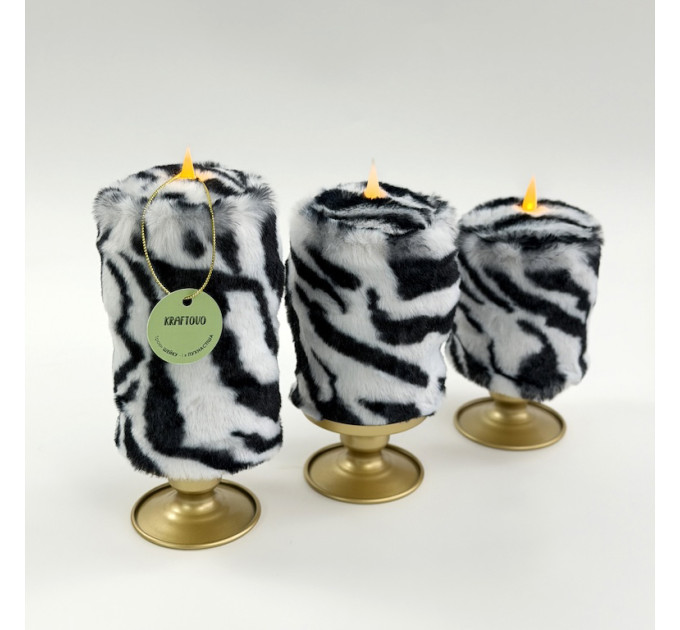 Zebra Faux Fur Pillar LED Candle