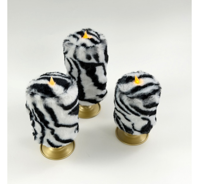 Zebra Faux Fur Pillar LED Candle