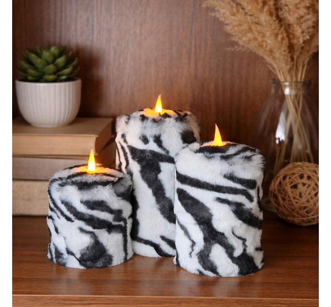 Zebra Faux Fur Pillar LED Candle