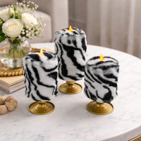 Zebra Faux Fur Pillar LED Candle