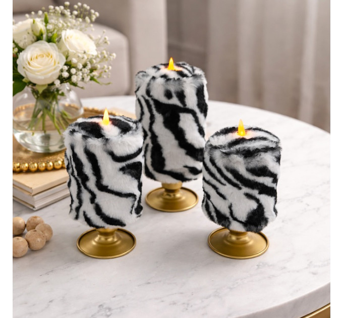 Zebra Faux Fur Pillar LED Candle