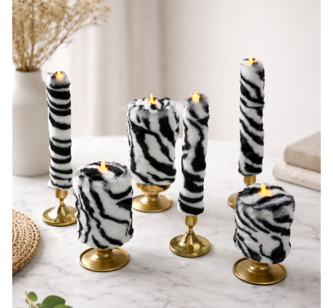 Zebra Faux Fur Taper LED Candle