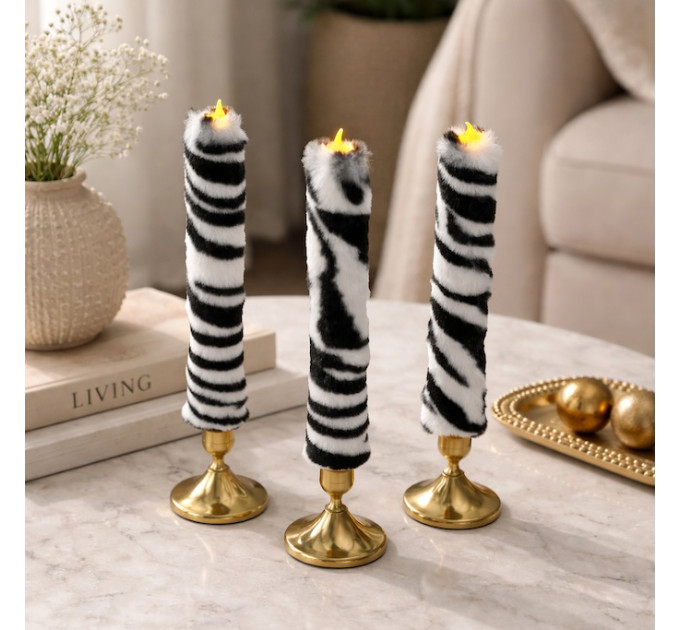 Zebra Faux Fur Taper LED Candle