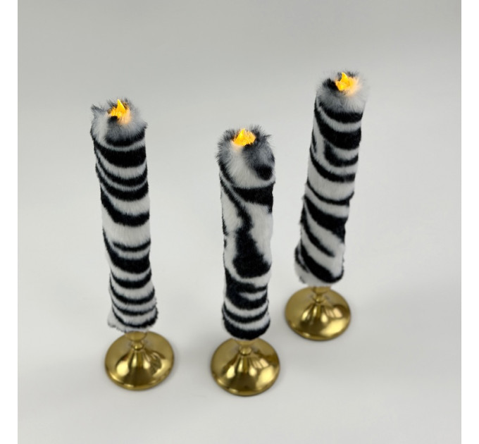 Zebra Faux Fur Taper LED Candle