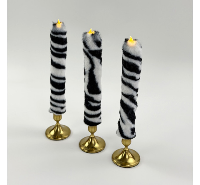 Zebra Faux Fur Taper LED Candle