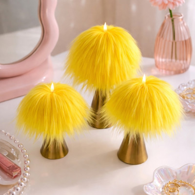 Yellow Furry LED Pillar Candle — Funky