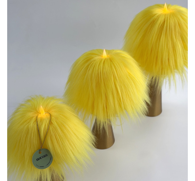 Yellow Furry LED Pillar Candle — Funky
