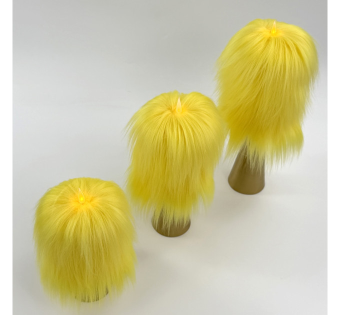 Yellow Furry LED Pillar Candle — Luxury