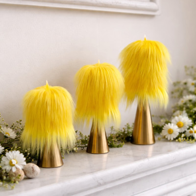 Yellow Furry LED Pillar Candle — Luxury