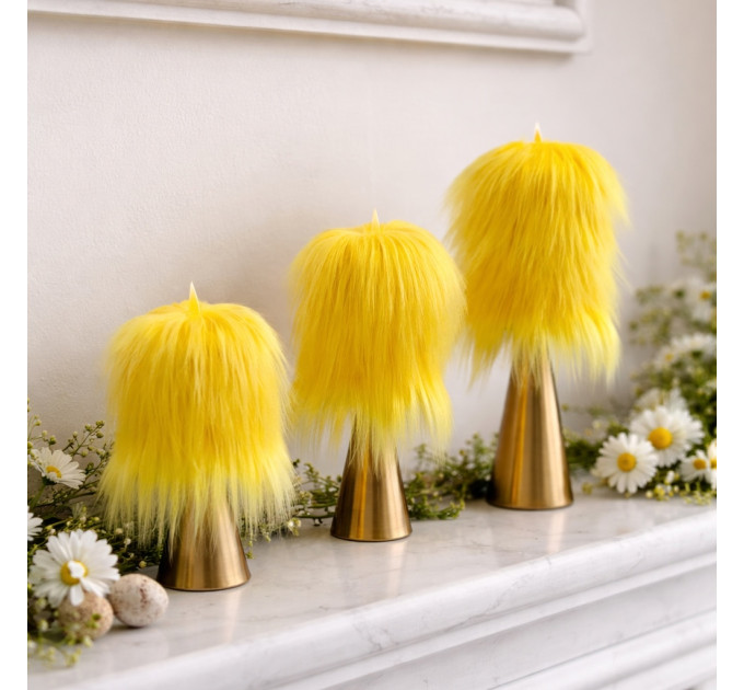 Yellow Furry LED Pillar Candle — Luxury