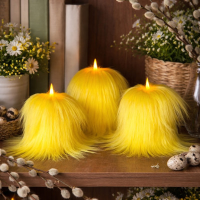 Yellow Furry LED Pillar Candle — Luxury
