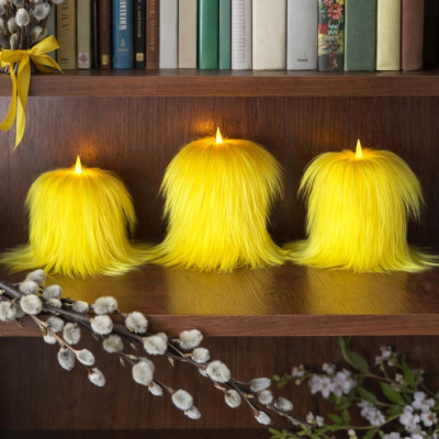 Yellow Furry LED Pillar Candle — Luxury