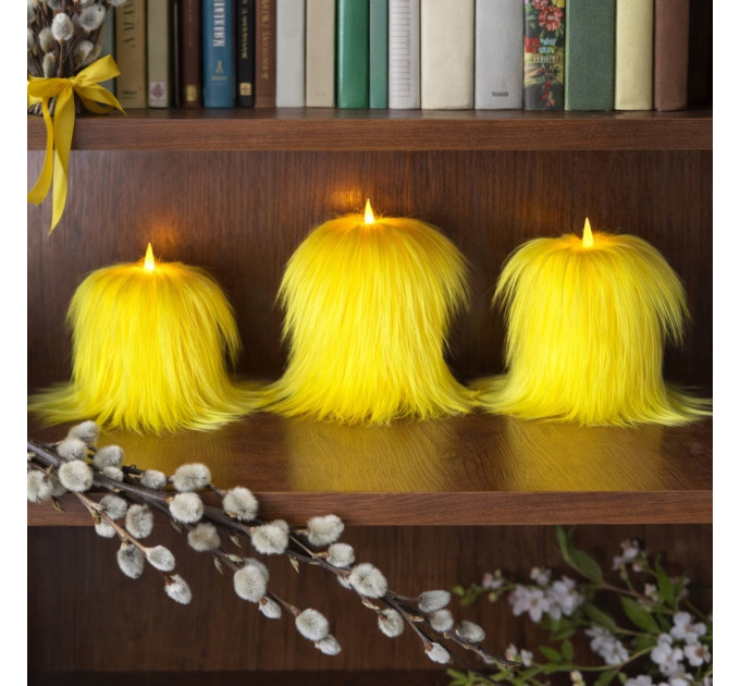 Yellow Furry LED Pillar Candle — Luxury