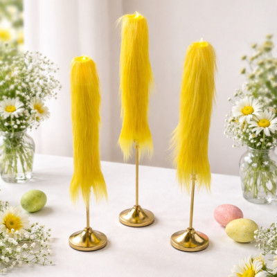 Yellow Furry LED Taper Candle — Luxury