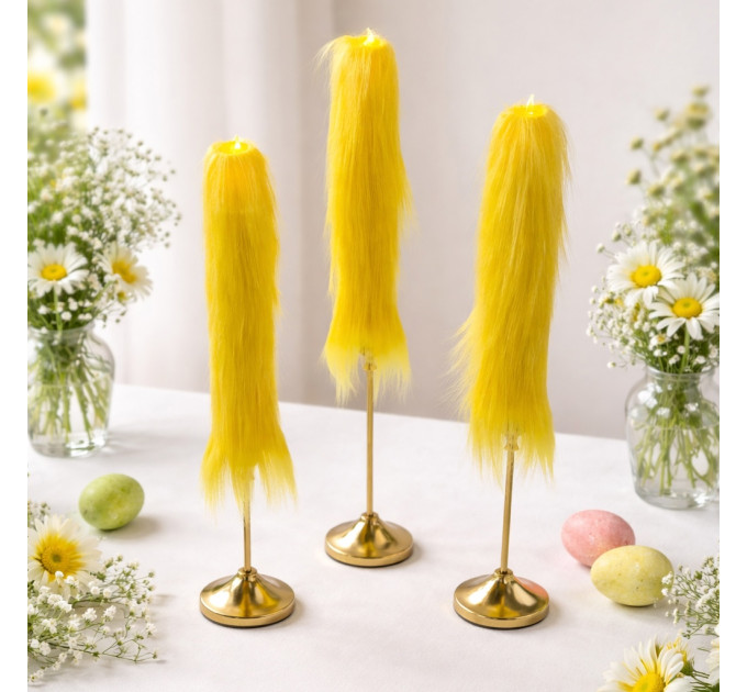 Yellow Furry LED Taper Candle — Luxury