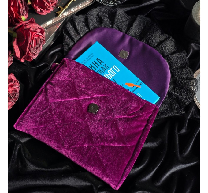 Purple Gothic Velvet Book Sleeve with Black Lace & Cameo