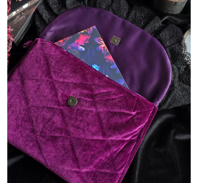 Purple Gothic Velvet Book Sleeve with Black Lace & Cameo