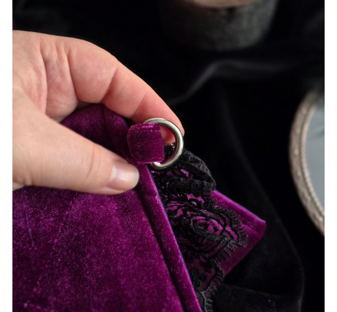 Purple Gothic Velvet Book Sleeve with Black Lace & Cameo