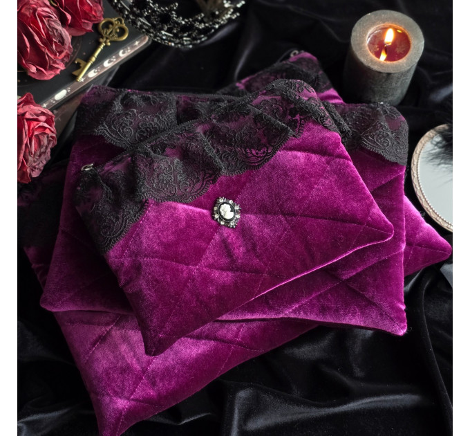 Purple Velvet Laptop Sleeve with Black Lace