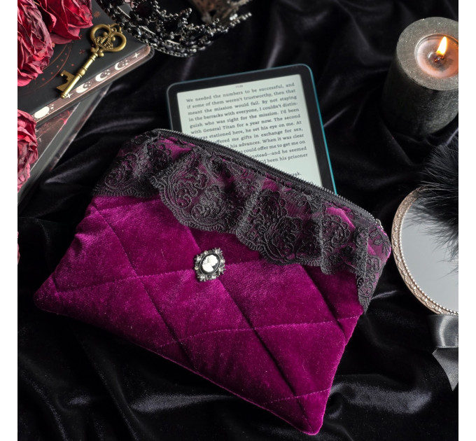 Purple Velvet Laptop Sleeve with Black Lace