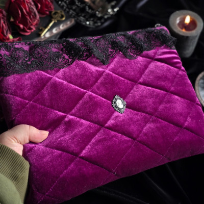 Custom Purple Velvet Laptop Sleeve with Black Lace Custom Purple Velvet Laptop Sleeve with Black Lace