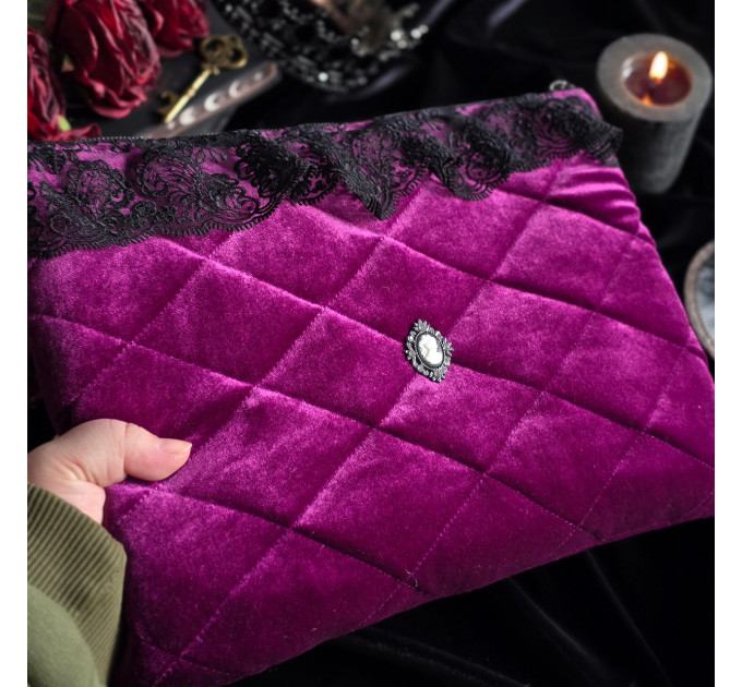 Custom Purple Velvet Laptop Sleeve with Black Lace