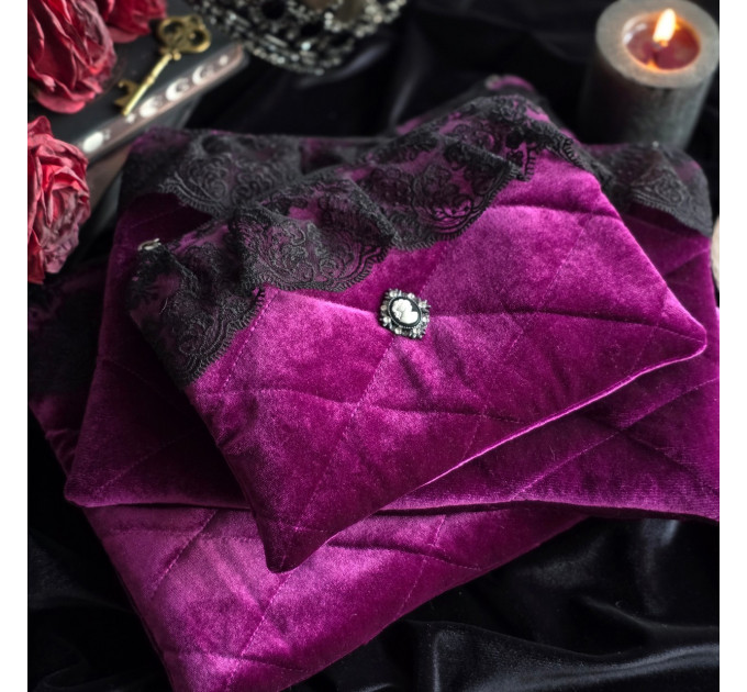 Purple Velvet Laptop Sleeve with Black Lace