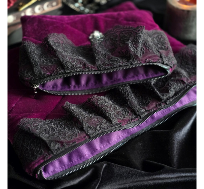 Purple Velvet Laptop Sleeve with Black Lace