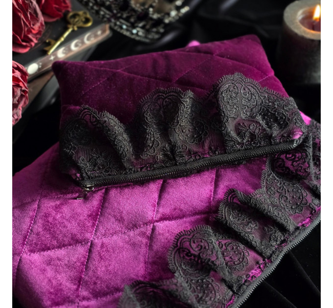 Purple Velvet Laptop Sleeve with Black Lace