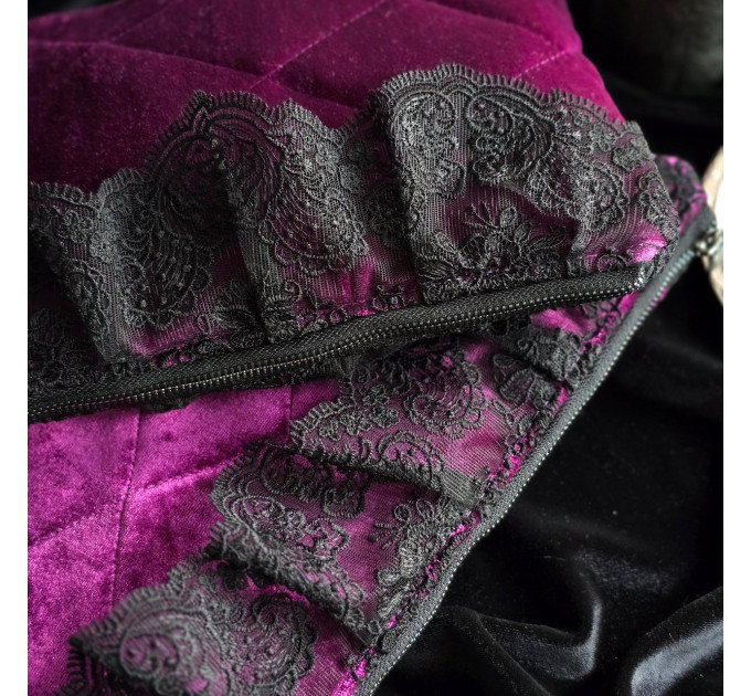 Purple Velvet Laptop Sleeve with Black Lace