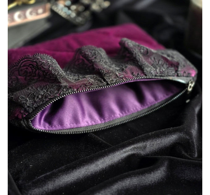 Purple Velvet Laptop Sleeve with Black Lace