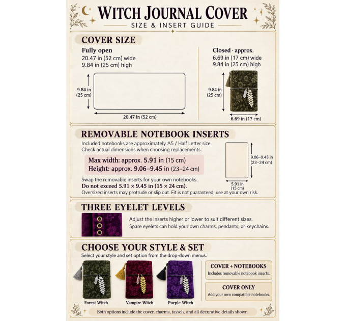 Refillable Witch Journal with Botanical Velvet Cover