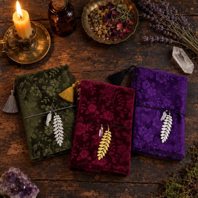 Refillable Witch Journal with Botanical Velvet Cover