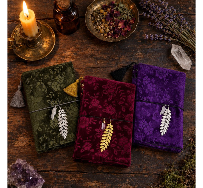 Refillable Witch Journal with Botanical Velvet Cover