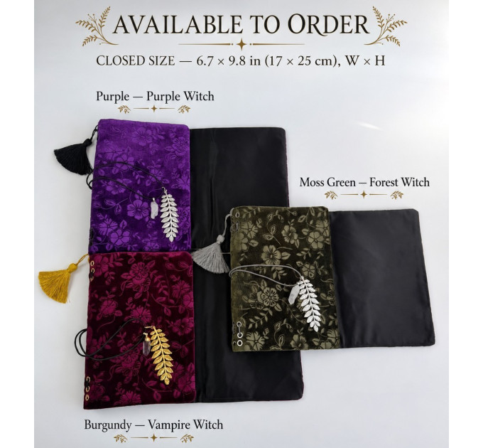 Refillable Witch Journal with Botanical Velvet Cover