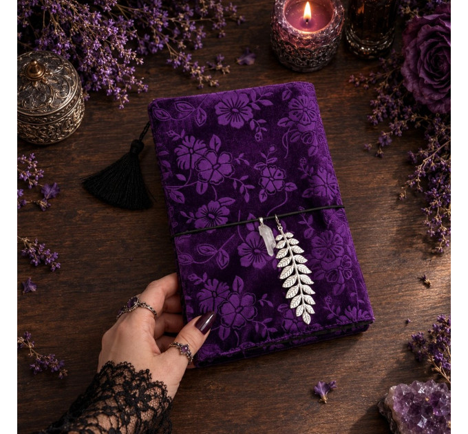 Refillable Witch Journal with Botanical Velvet Cover