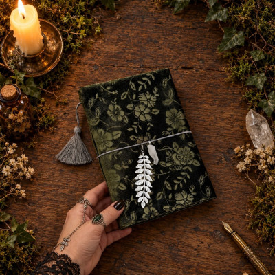 Refillable Witch Journal with Botanical Velvet Cover