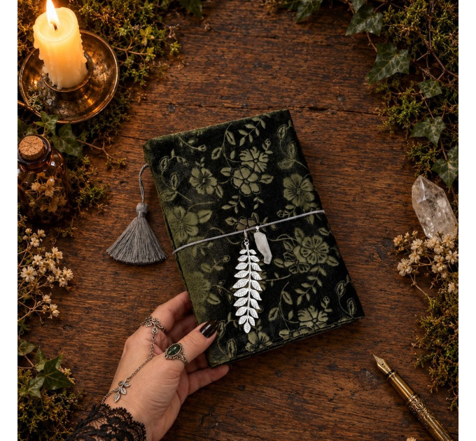 Refillable Witch Journal with Botanical Velvet Cover