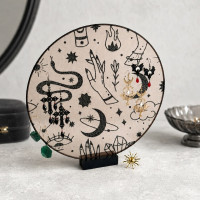 Mystical Orange Mesh Earring Stand with Celestial Snake and Moon Design