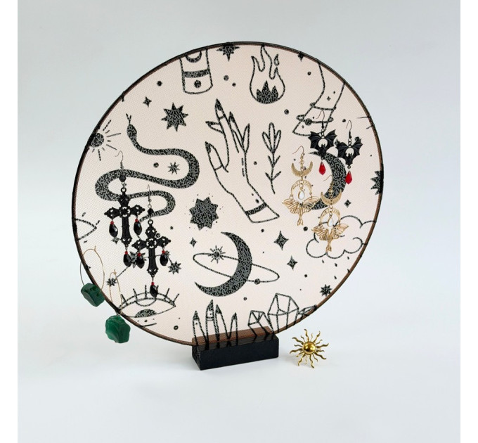 Round Witchy Earring Organizer with Snake and Celestial Symbols