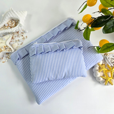 Blue striped laptop sleeve with ruffles