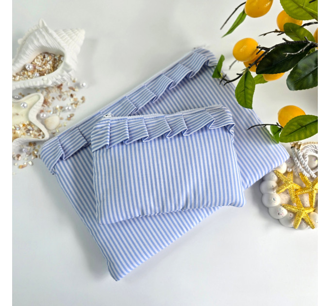 Blue striped laptop sleeve with ruffles