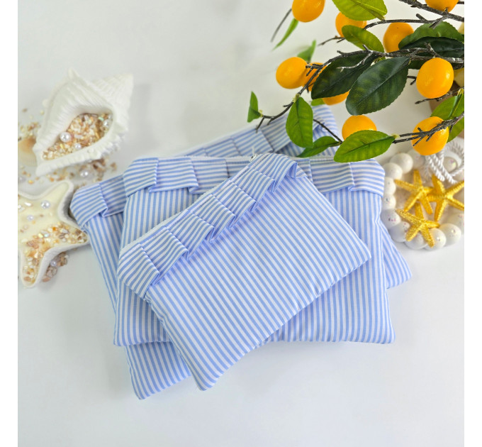 Blue striped laptop sleeve with ruffles