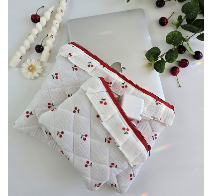 Laptop sleeve with cherries and ruffles