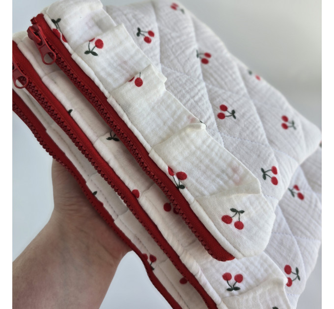 Laptop sleeve with cherries and ruffles
