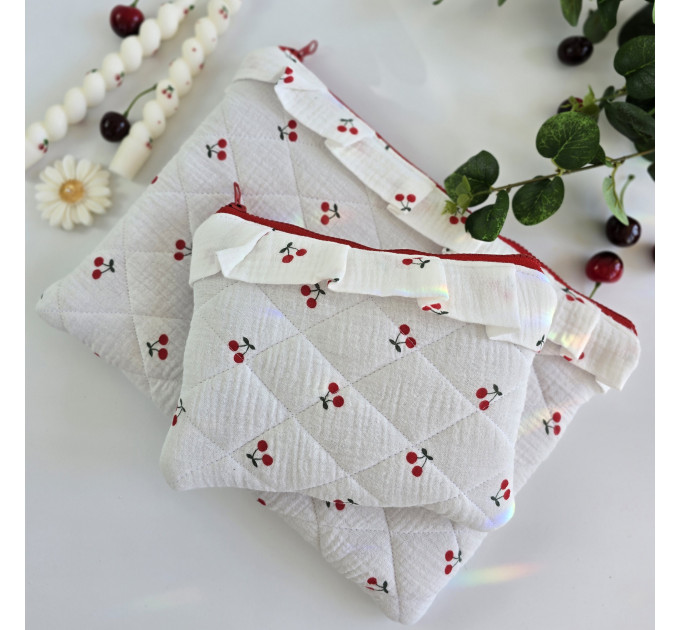 Laptop sleeve with cherries and ruffles