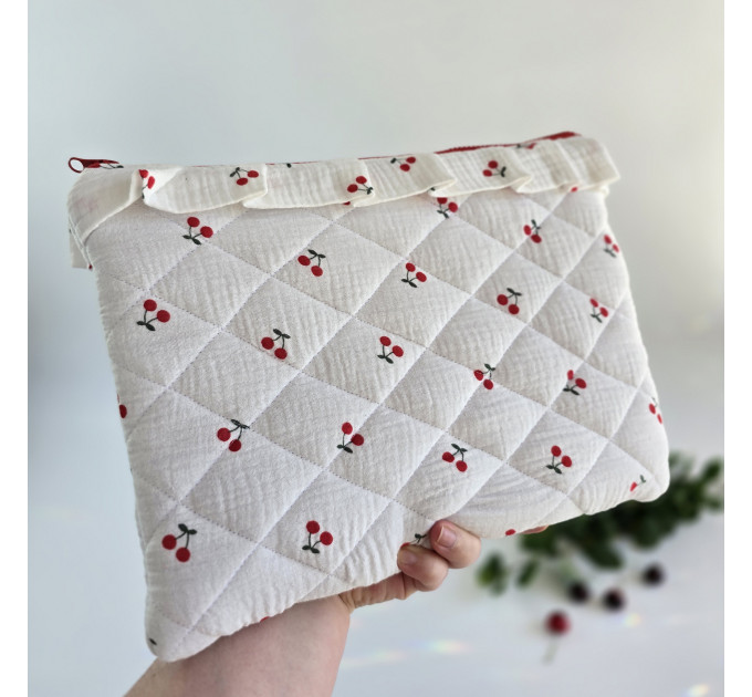 Laptop sleeve with cherries and ruffles