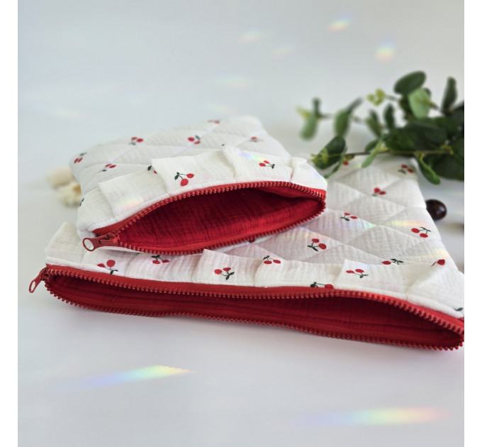 Laptop sleeve with cherries and ruffles