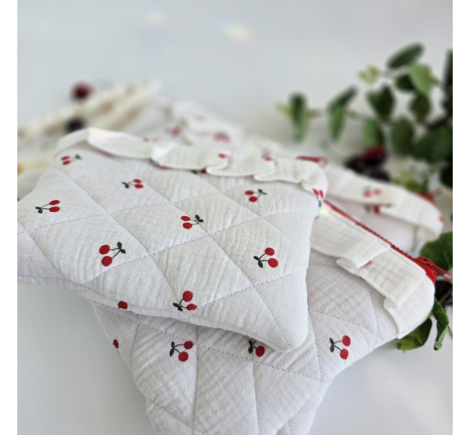 Laptop sleeve with cherries and ruffles