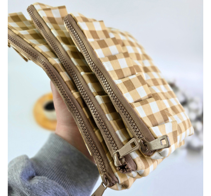 Latte vibe checkered brown laptop sleeve with ruffles